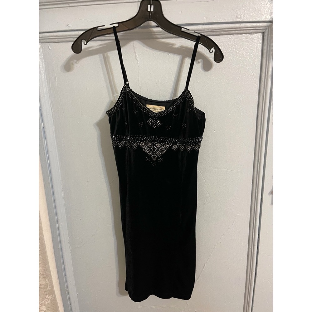 Beaded embroidered black and navy velvet dress Denim & Supply by RL